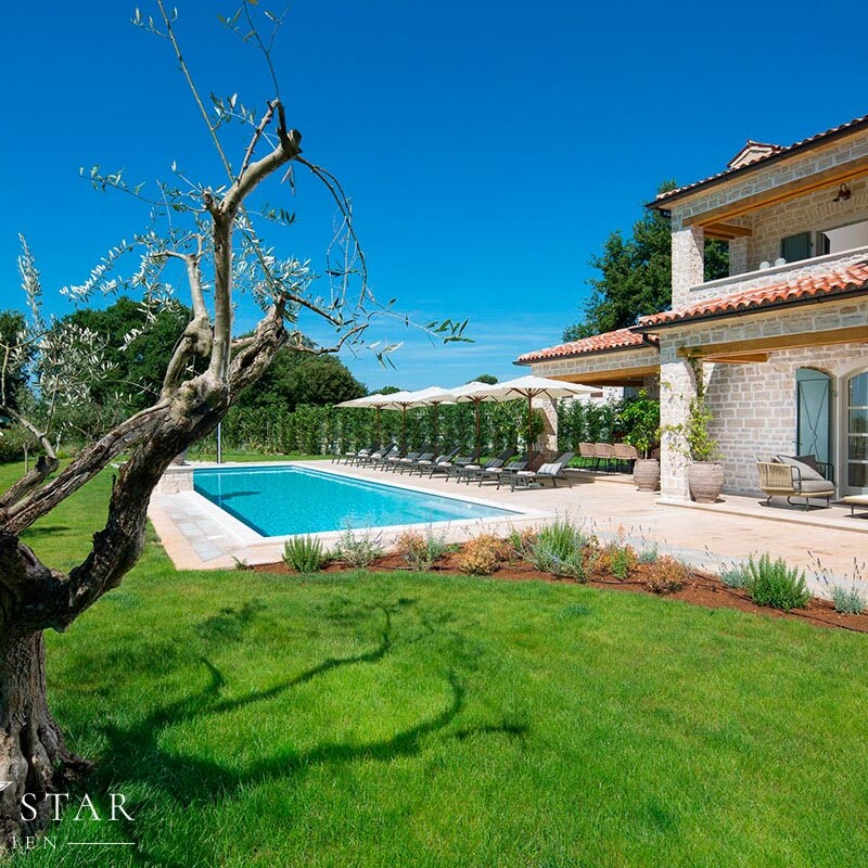 Luxusvilla Nevia mit Pool in Istrien Kanfanar kaufen Garten Olivenbaum